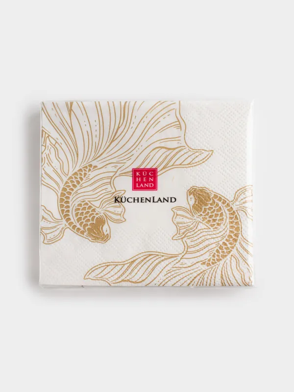 Салфетки бумажные, 21х21 см, 20 шт, квадратные, белые, Рыбки, Goldfish, image-3