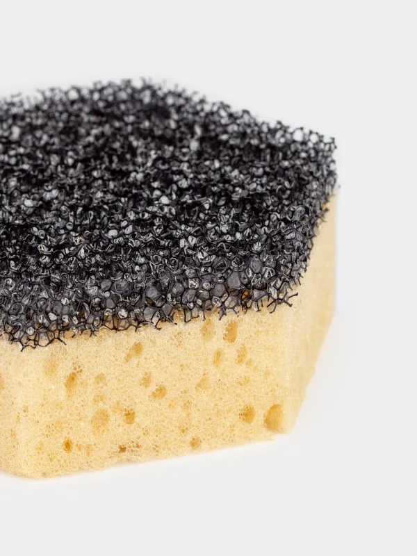 Губка для мытья посуды, 9х8 см, 3 шт, поролон/абразив, фигурная, черно-бежевая, Black clean, image-3