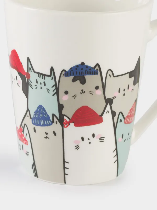 Кружка, 420 мл, фарфор N, белая, Коты в шапках, Cat, image-2