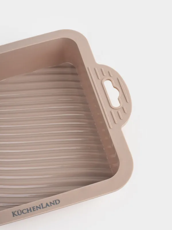 Форма для выпечки, 22x18 см, с ручками, силикон, квадратная, серо-коричневая, Bakery, image-3