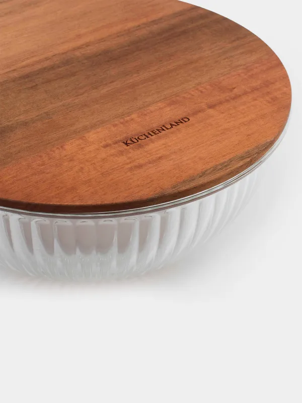 Миска, 2 л, с крышкой, стекло Т/дерево, Ravi wood, image-2