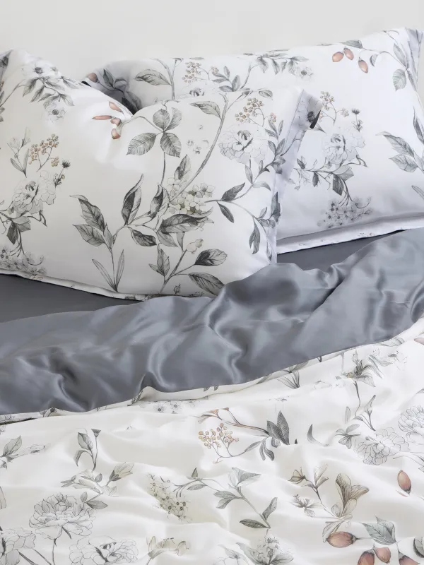 КПБ евро, тенсель 300 ТС, бело-серый, Цветы и ягоды, Tencel, image-4