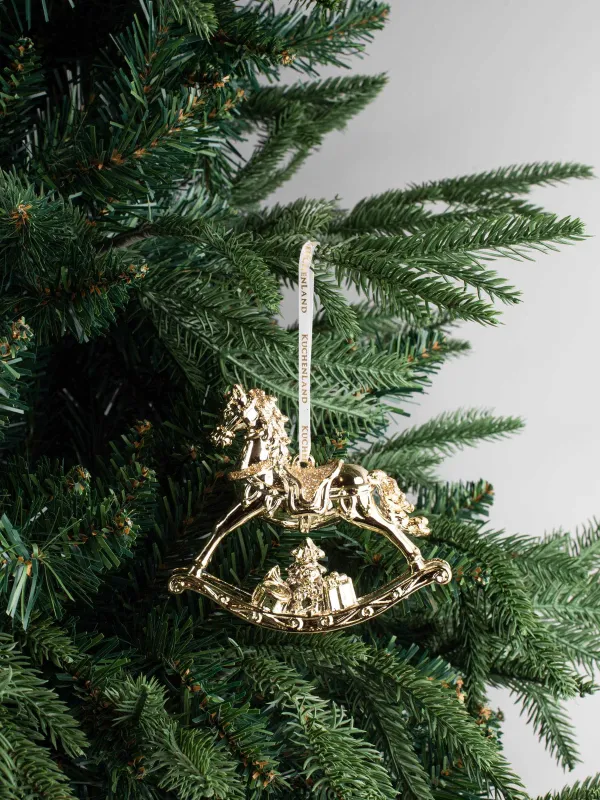 Игрушка елочная, 12x10 см, пластик, с блестками, шампань, Лошадка-качалка, Figure sparkle, image-3