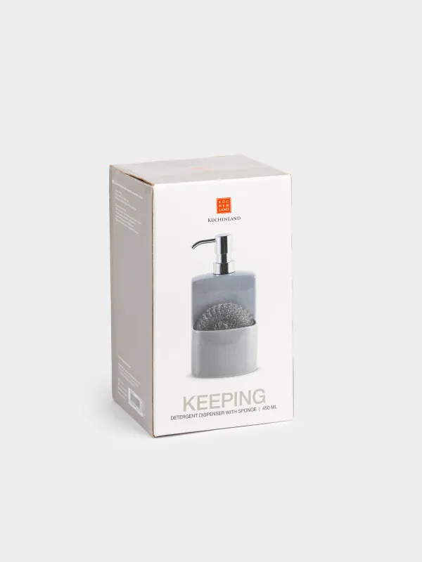 Диспенсер для моющего средства, 450 мл, органайзер, с губкой, керамика, серый, Keeping, image-6