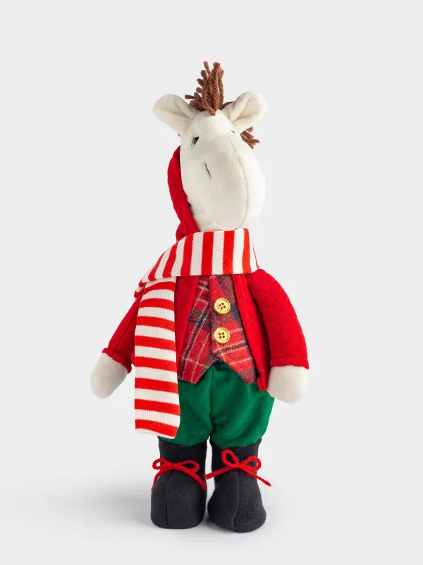 Изделие декоративное, 33 см, полиэстер, бежево-зеленое, Конь в красной куртке, Cute horse, image-5