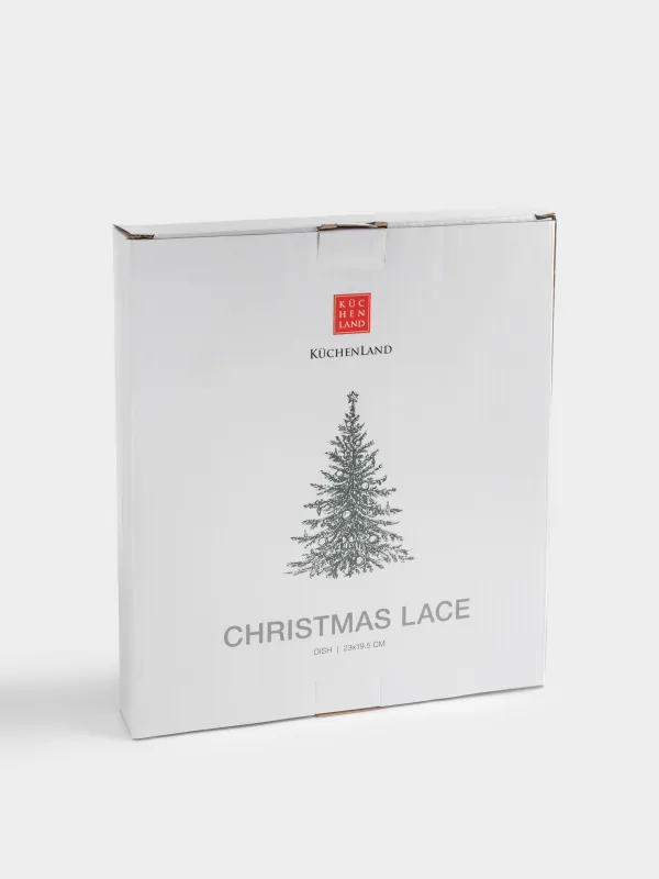 Блюдо, 23х20 см, фарфор N, бело-зеленое, Праздничная ель, Christmas lace, image-6