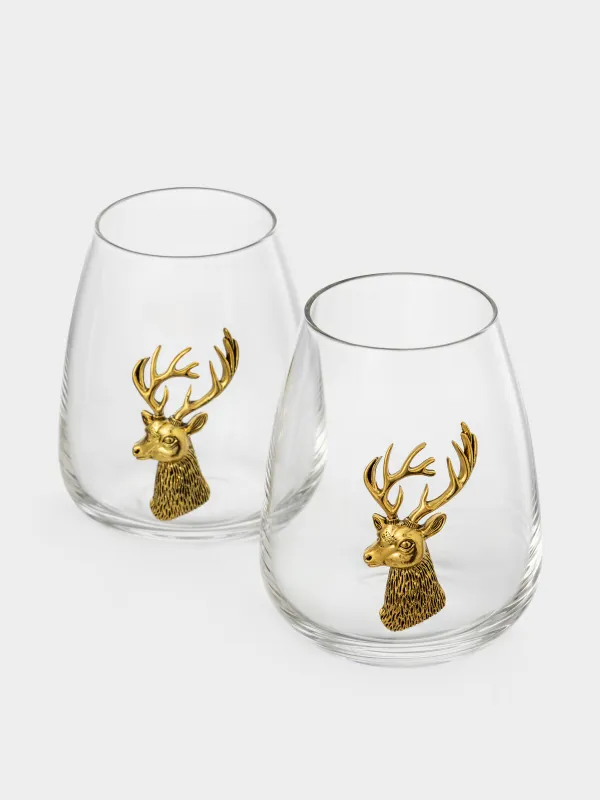 Стакан, 11 см, 450 мл, 2 шт, стекло/металл, Золотистый олень, Lux elements, image-2