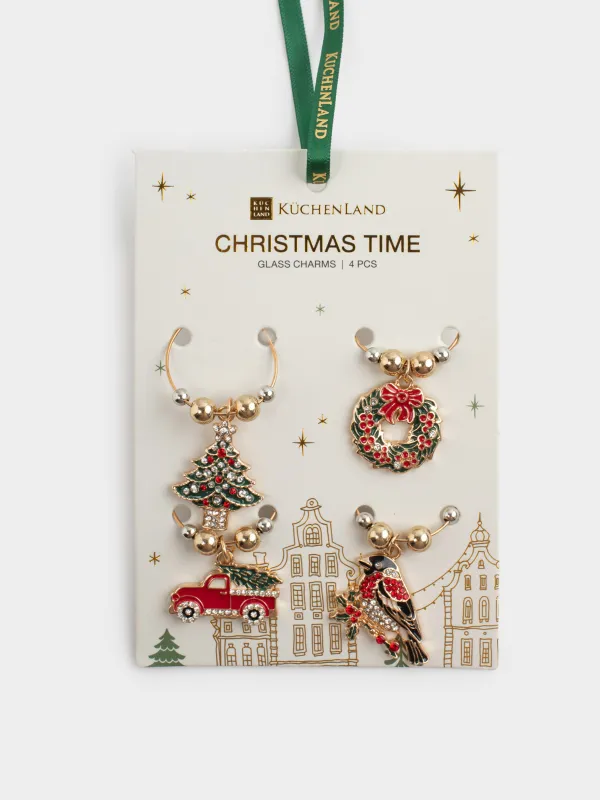 Подвеска для бокала, 4 шт, металл/бусины, золотистая, Новогодние моменты, Christmas time, image-5