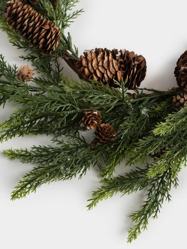Венок рождественский, 40 см, Хвоя с шишками, Conifer decor, image-2