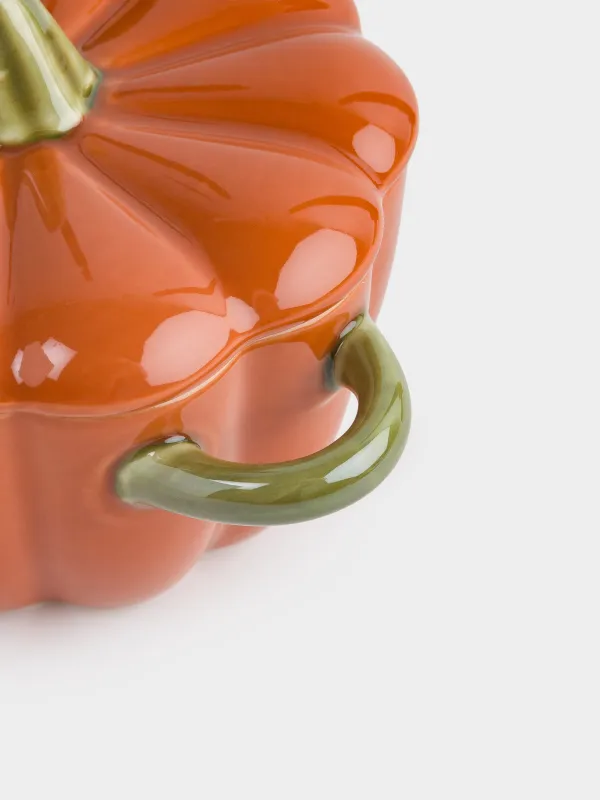 Кокотница, 11 см, 340 мл, с крышкой, керамика, оранжево-зеленая, Тыква, Gourd, image-2