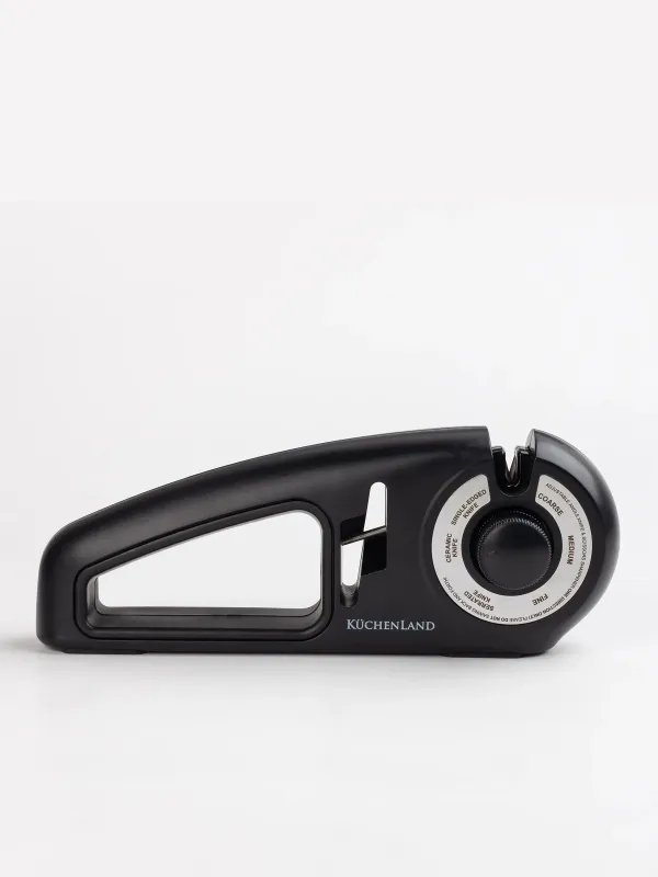 Точило для ножей и ножниц, 24 см, 3 этапа/4 вида заточки, пластик/керамика, черное, Liberica, image-0