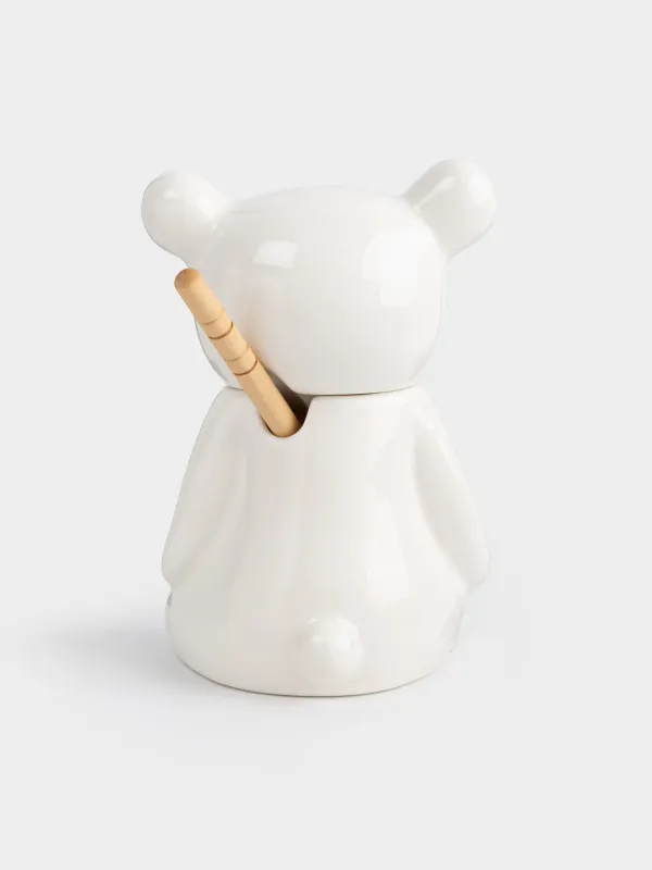 Банка для меда, 250 мл, с ложкой, фарфор P/бамбук, Медведь, Bear Meni, image-2