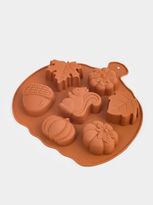 Форма для выпечки кексов, 25х26 см, 7 отд, силикон, оранжевая, Тыква, Bakery color, image-1