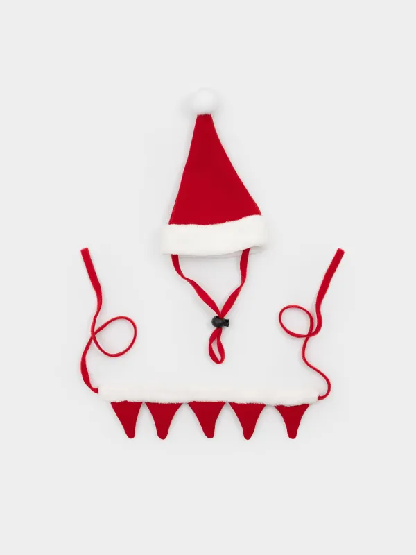 Набор карнавальный для животных, 2 пр, ошейник/колпак, полиэстер, красный, Санта, Christmas pet, image-0