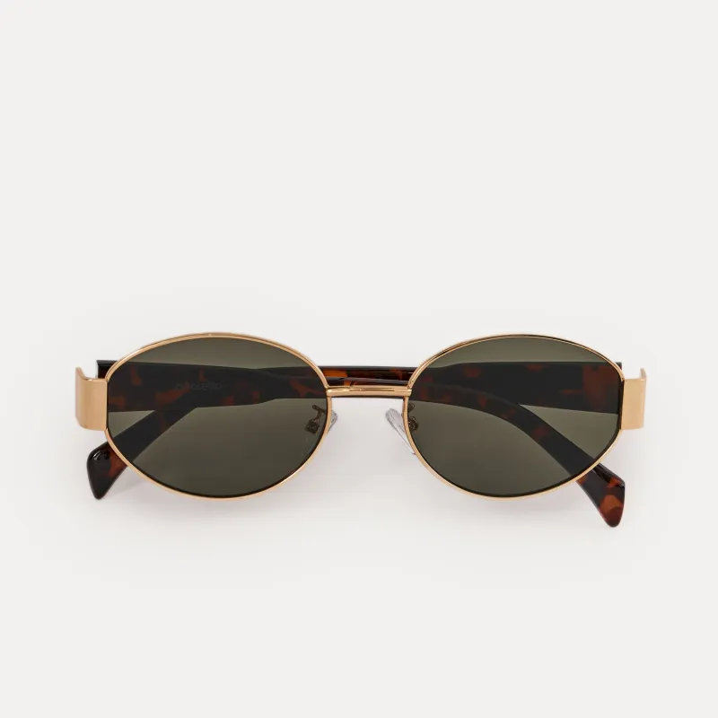 Очки солнцезащитные, металл/пластик, овальные, золотисто-зеленые, Round