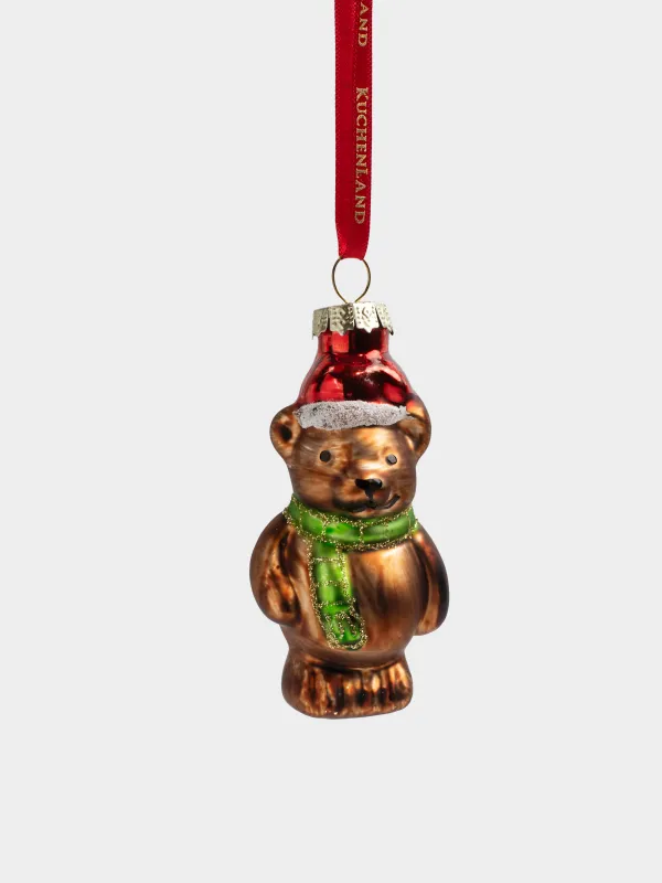 Игрушка елочная, 4х8 см, стекло, с блестками, коричневая, Мишка, Figure christmas, image-0