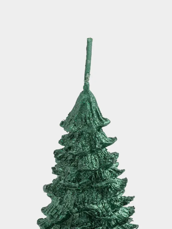 Свеча, 5x9 см, с блестками, зеленая, Елка, Fir candle, image-1