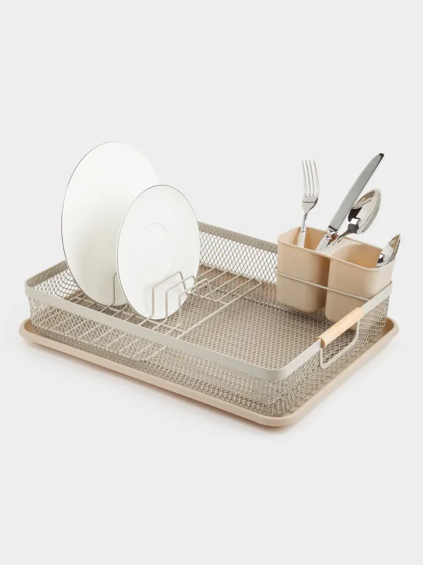 Сушилка для посуды, 43х32 см, с поддоном, пластик/металл, серо-бежевая, Dainty twin, image-7