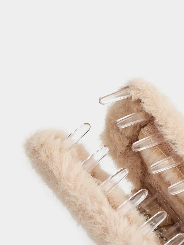 Заколка для волос, 9 см, искусственный мех/пластик, молочная, Крабик, Wooly, image-3