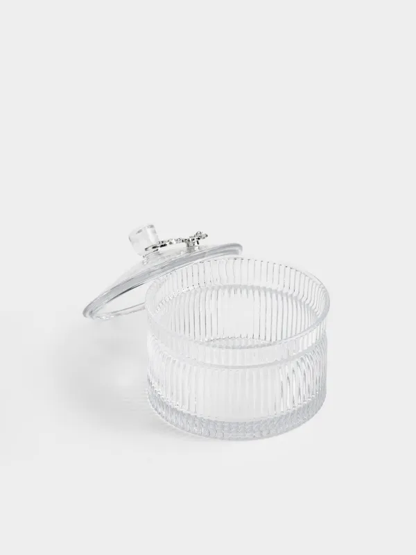 Емкость для хранения, 12,5х12 см, 600 мл, стекло Р/металл, Серебристые цветы, Ribby silver, image-3