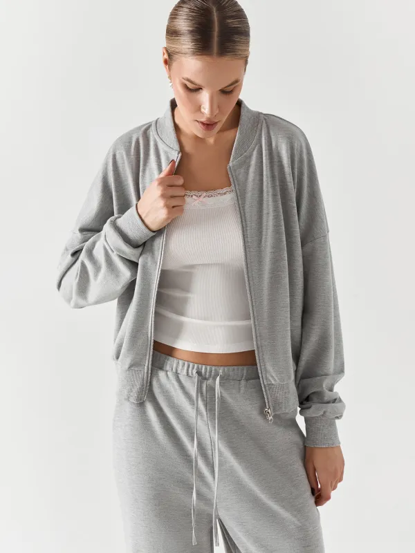 Бомбер женский, на молнии, хлопок, серый, Henrietta, image-5