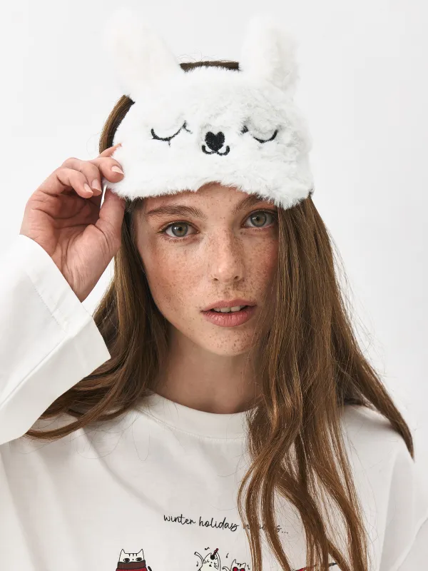 Маска для сна, 18 см, полиэстер/искусственный мех, бежевая, Зайка, Rabbit, image-1