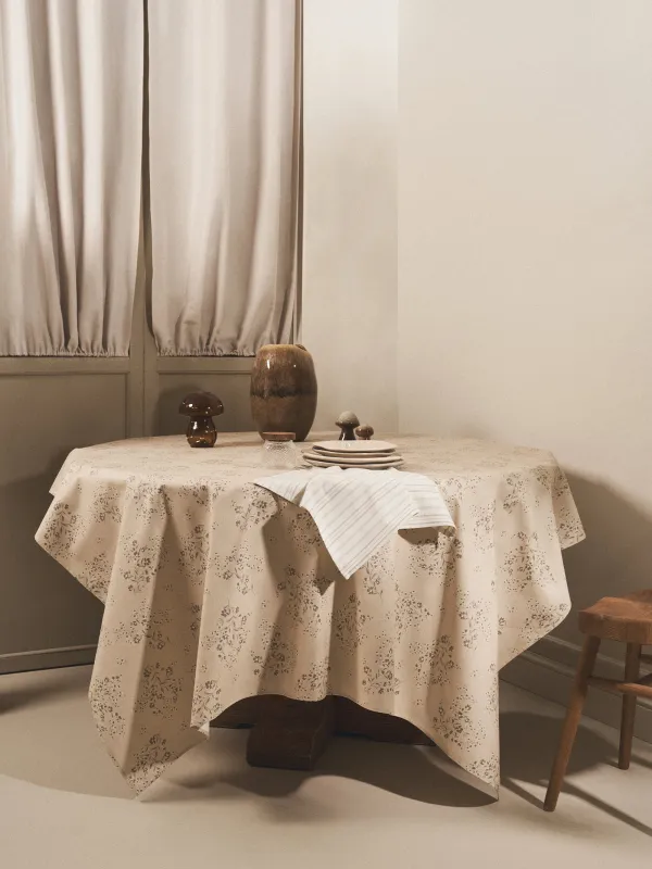 Скатерть, 170х250 см, с покрытием PU, полиэстер/вискоза/лен, бежевая, Ветки с цветами, Branches, image-8