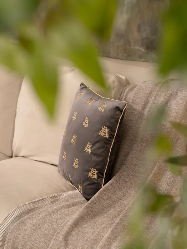 Подушка декоративная, 45х45 см, вельвет, серая, Пчелы, Honey, image-5