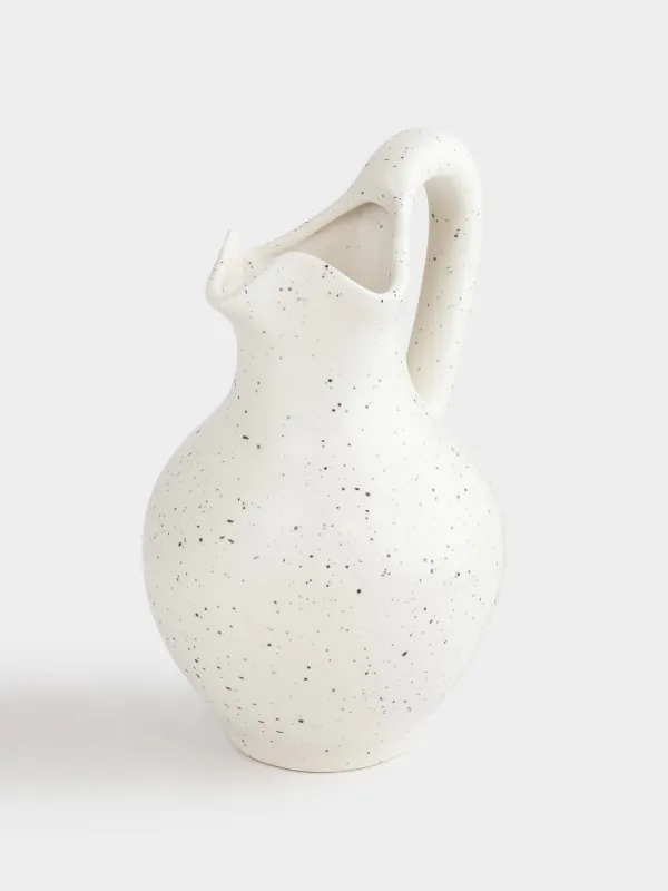 Ваза для цветов, 24 см, с ручкой, керамика, молочная, в крапинку, Кувшин, Speckled black, image-2