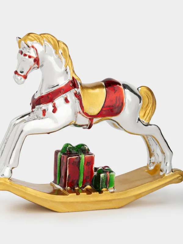 Статуэтка, 10 см, полирезин, серебристо-золотистая, Лошадка-качалка, Horse white, image-3