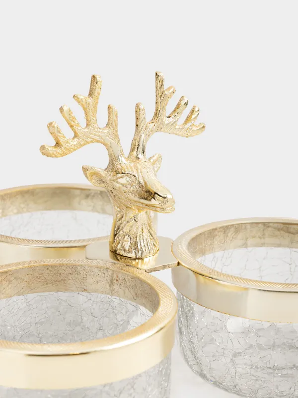 Менажница, с декором, 23х15 см, 3 отд, с ручкой, стекло/металл, золотистая, Олень, Arctic deer, image-2