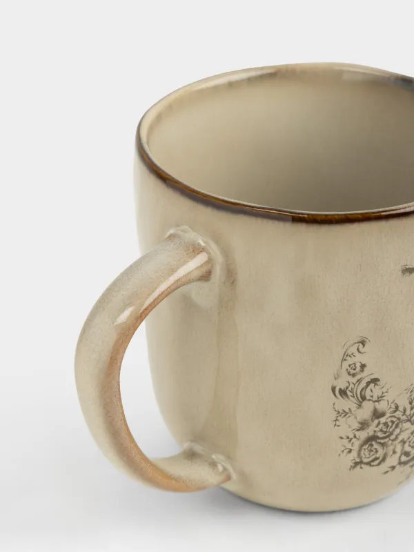 Кружка, 380 мл, керамика R, бежевая, Заяц с цветами, Rustic Easter, image-3