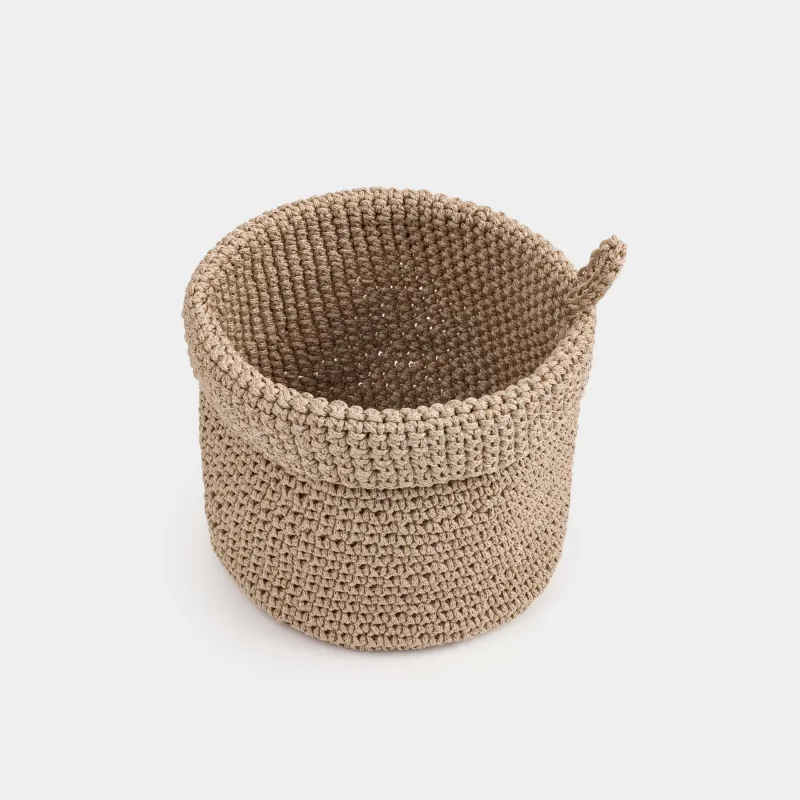 Корзина для хранения, 12х17 см, плетеная, с держателем, полипропилен, круглая, коричневая, Bolsa, image-1