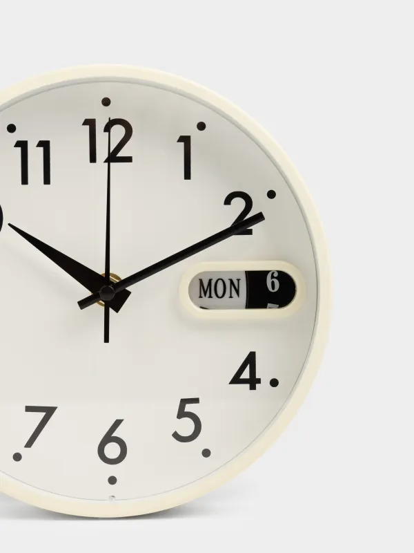 Часы настенные, 18 см, с календарем, стекло/алюминий, круглые, молочно-белые, Dial, image-3