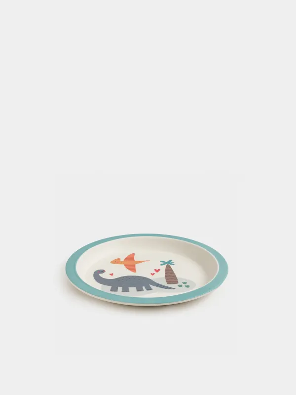 Тарелка закусочная, детская, 21 см, бамбук, голубая, Динозавры, Dino, image-1