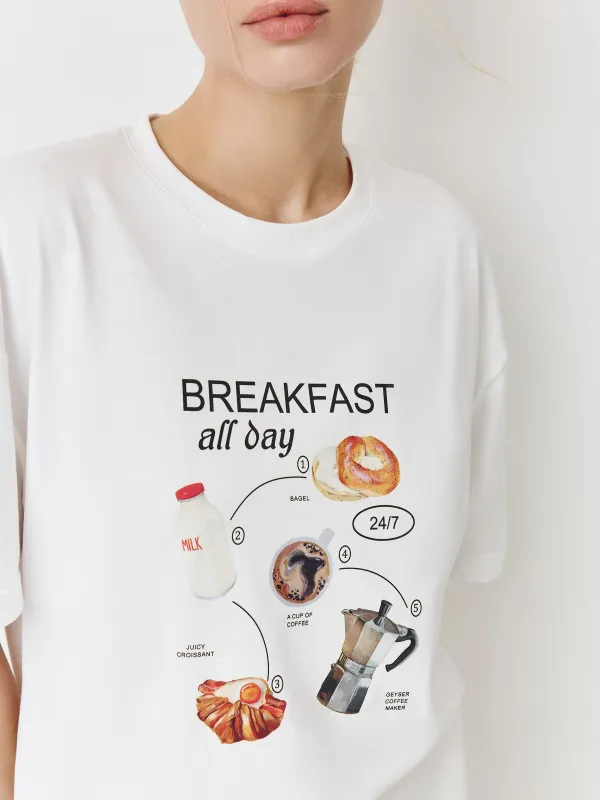 Футболка женская, р. S, хлопок, молочная, Breakfast all day, Limva, image-1