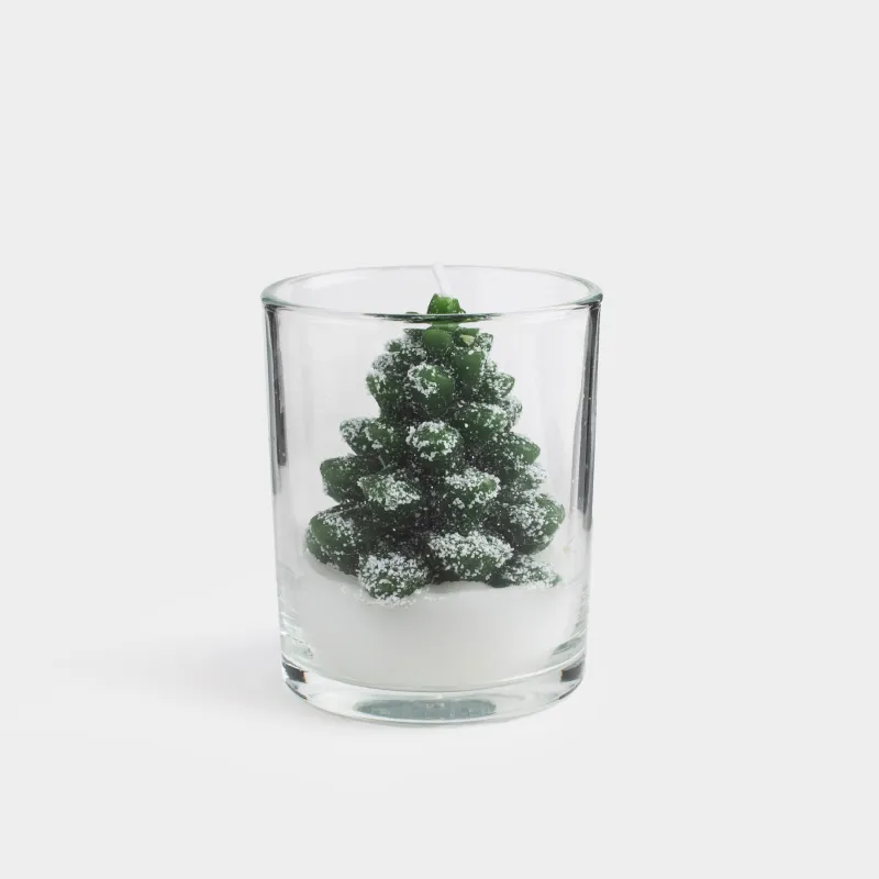 Свеча, 6х7 см, в подсвечнике, зеленая, Елка в снегу, Fir Snowy