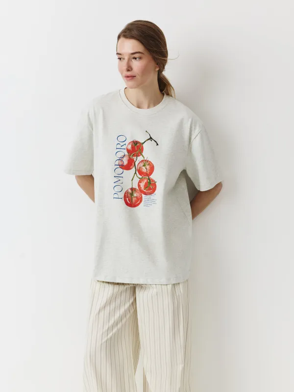 Футболка женская, серый меланж, Pomodoro, Alvida, image-4