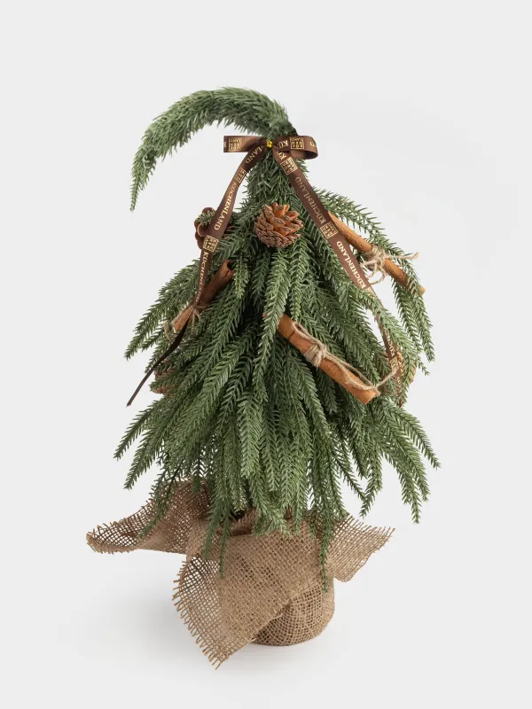 Ель искусственная, 45 см, в мешковине, пластик/дерево, Ель с шишками и корицей, Conifer curved, image-0