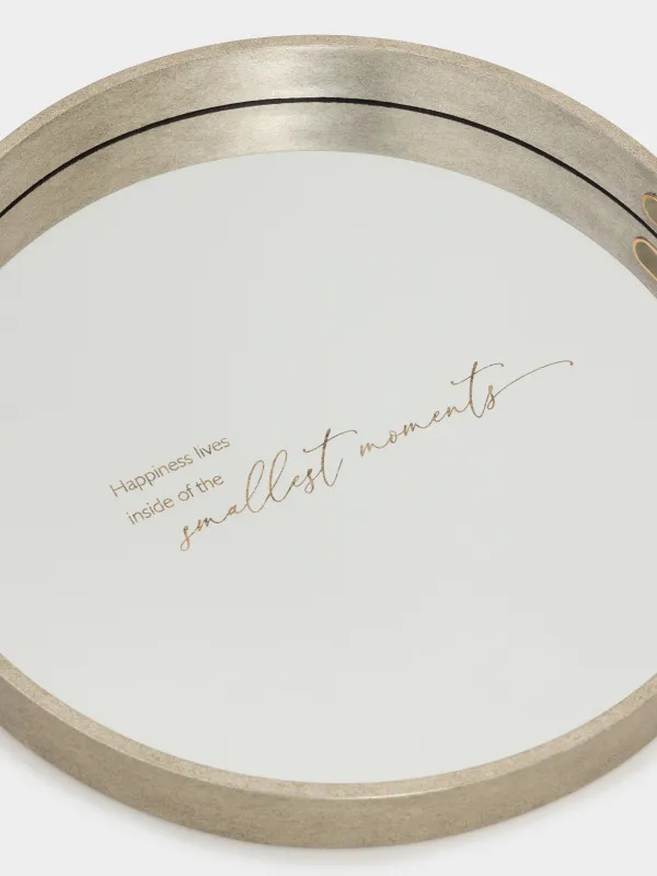 Поднос, 35 см, пластик/стекло, круглый, серебристый, Happiness, Wenory, image-5