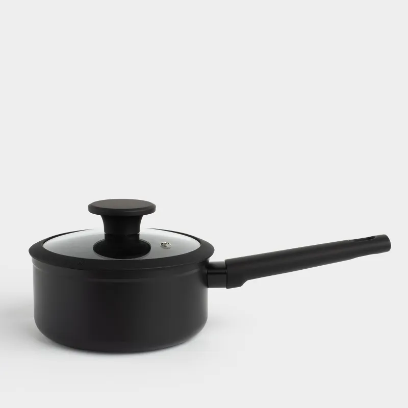 Ковш, 16 см, 1,4 л, с крышкой, с покрытием, алюминий, черный, Black rock