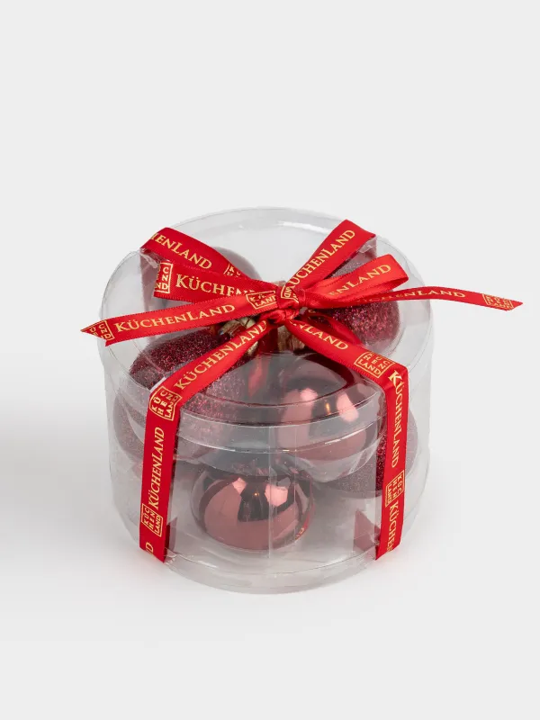 Набор елочных игрушек, 4 см, 8 шт, стекло, с блестками, бордовый, Шар, Ball sparkle, image-4