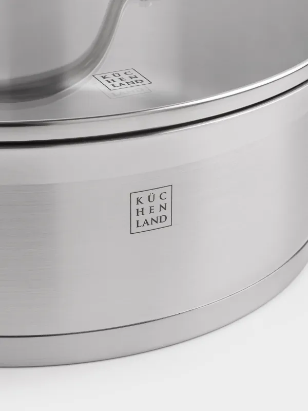 Сотейник, 24 см, 3,5 л, короткие ручки, с крышкой, сталь/стекло Б, Silver Stone, image-1