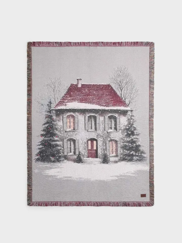 Плед, 130х170 см, с бахромой, Дом, House built, image-3