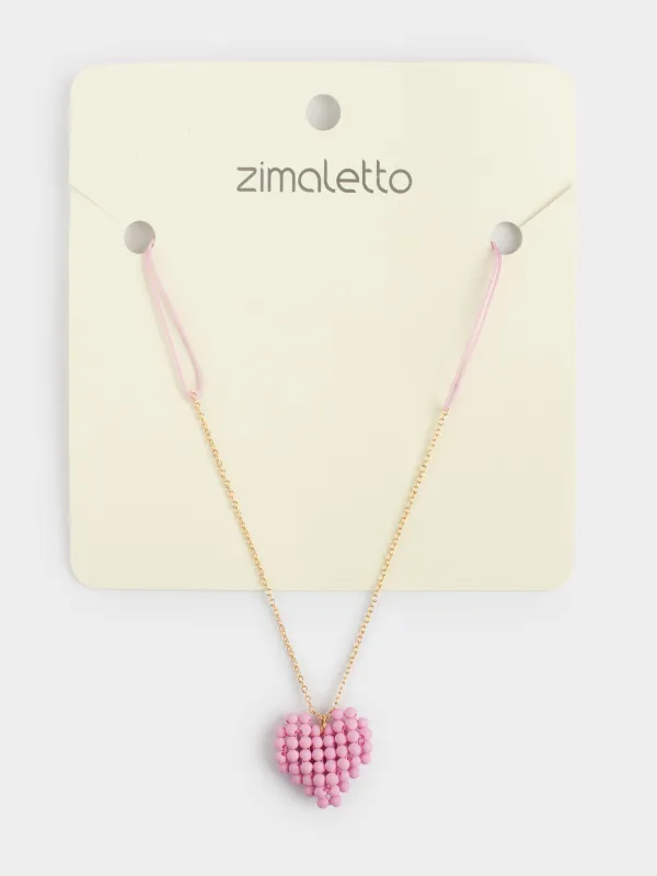 Цепочка, 50 см, с подвеской, пластик/металл, розовая, Сердце, Jewelry heart, image-3