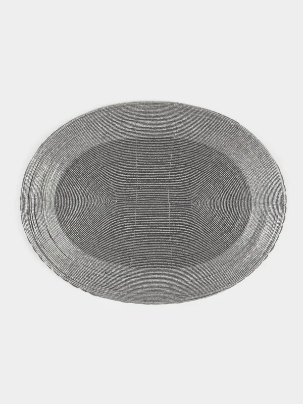 Салфетка под приборы, 31х41 см, бисер, овальная, темно-серая, Shiny beads, image-0