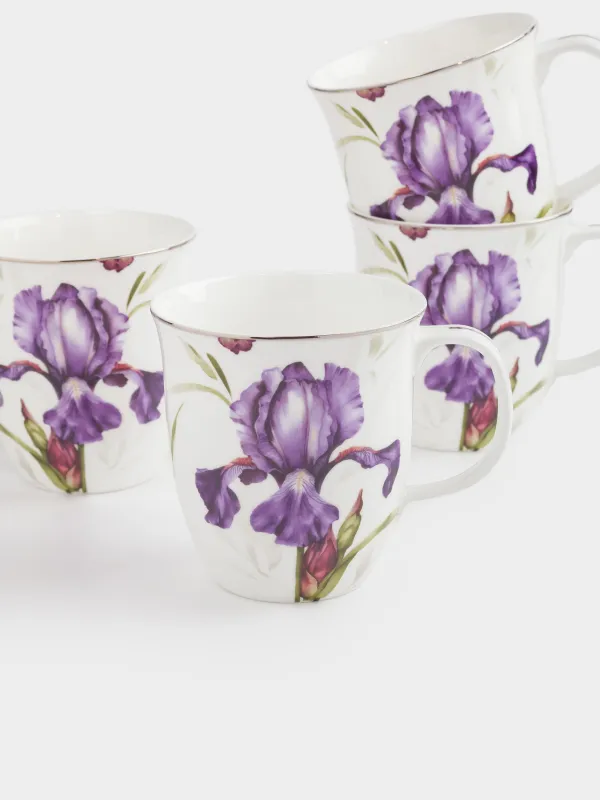 Кружка, 400 мл, 4 шт, фарфор F, с серебристым кантом, Ирис, Antarctica Flowers, image-1