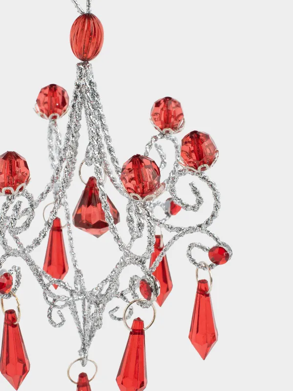 Игрушка елочная, 15 см, акрил/металл, красно-серебристая, Подвеска с кристаллами, Ice crystal, image-1