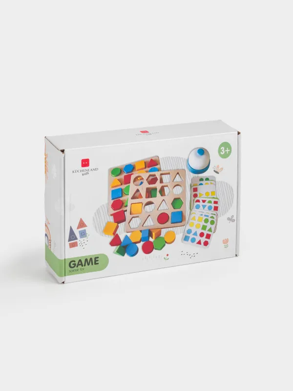 Игрушка-сортер, 65 пр, развивающая, с звонком, дерево/картон, Геометрические фигуры, Game, image-3