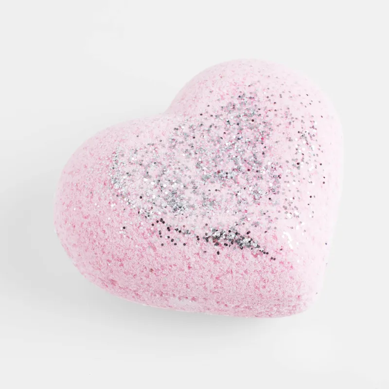 Бомбочка для ванны, 130 гр, с блестками, розовая, Ваниль, Сердце, Sparkle body, image-1